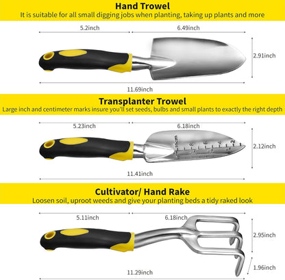 ⭐️ Gardenera 3PC Garden Tool Set with Soft Rubberized Non-Slip Handles - Hand Trowel, Transplant