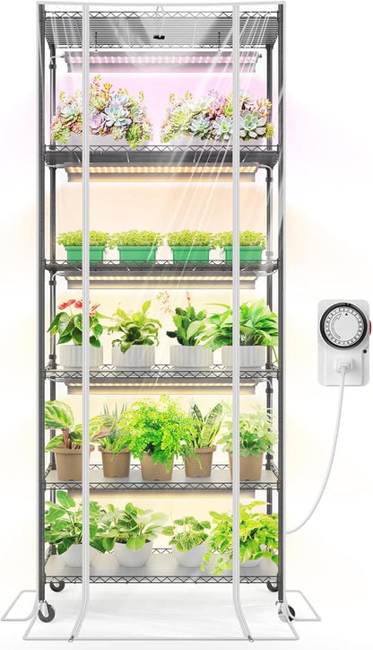 Barrina CX2Z Greenhouse with Grow Light for Indoor Plant & Seedlings, 6-Tier Plant Shelf with 2FT