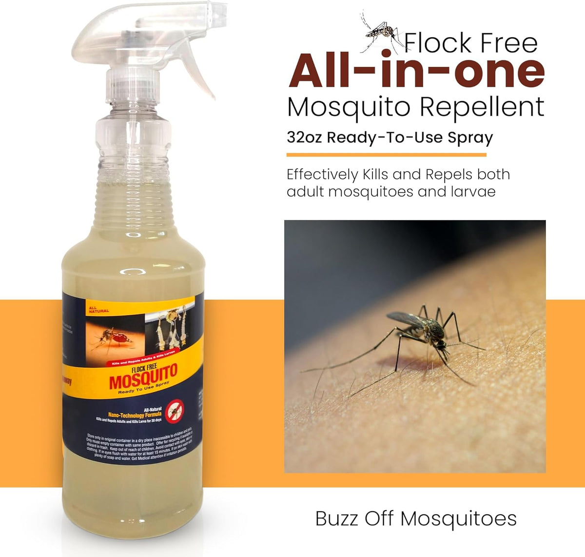 Natural Mosquito Control Ready to Use Spray, Repels Mosquitoes, Ticks, Fleas, Flies, Gnats, and