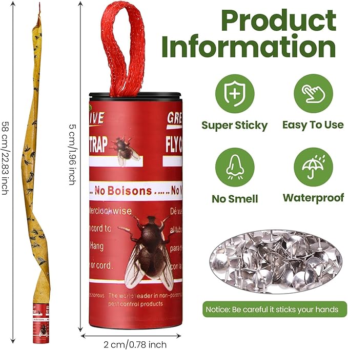 Qualirey 160 Pack Fly Strips Sticky Fly Trap Indoor Outdoor Hanging Fly Ribbon Tape Paper Flying