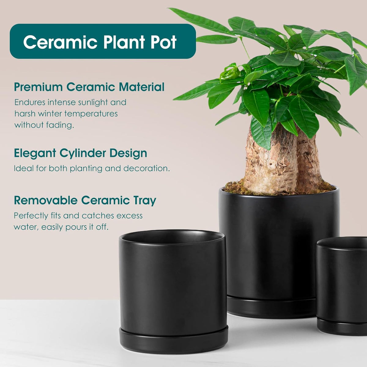 vancasso Ceramic Plant Pots, 3 Piece Planters for Indoor Plants, 4.25+5.25+6.25 Inch Flower Pots
