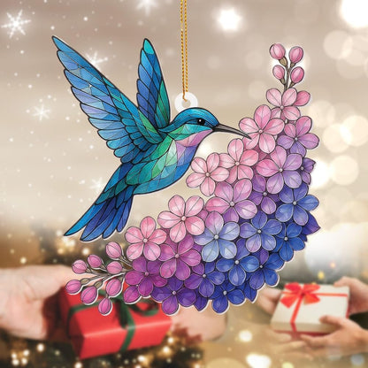 Hummingbird Stained Glass Ornament, Acrylic Window Hanging Suncatcher Decor, Bird Ornament for Car