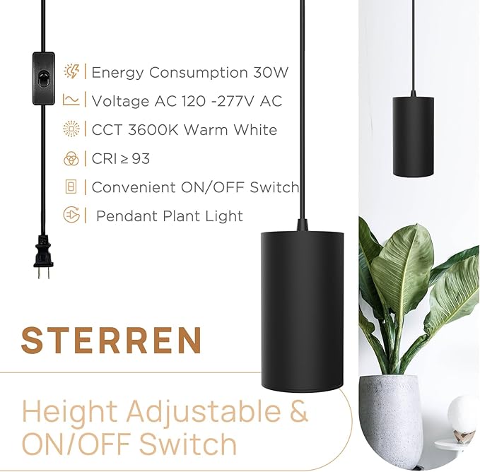 STERREN Plant Grow Light,Led Pendant Light for Indoor Plants,Full Spectrum Hanging Grow Lights with