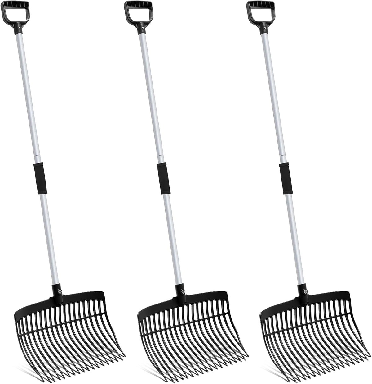 Lasnten 3 Sets Black Manure Fork with Long Metal Handle Pitch Fork Manure Rake Heavy Duty Muck Rake