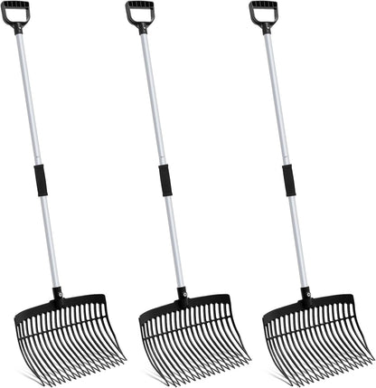 Lasnten 3 Sets Black Manure Fork with Long Metal Handle Pitch Fork Manure Rake Heavy Duty Muck Rake