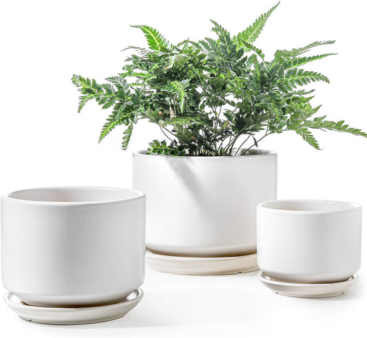 LE TAUCI Ceramic Plant Pots, 4.3+5.3+6.8 inch, Set of 3, Planters with Drainage Hole and Saucer