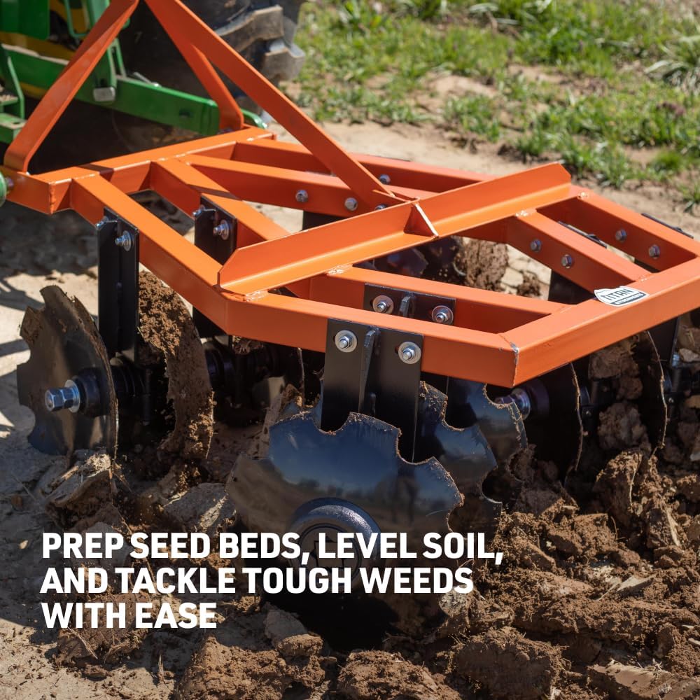 Titan Attachments 3 Point 4ft Notched Disc Harrow Plow Attachment for Cat 1 Tractors, Concave Discs