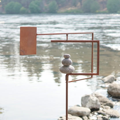 Aura Life Modern Zen Garden Spinner Kinetic Wind Sculpture with Rock Cairn & Stake - Relaxing