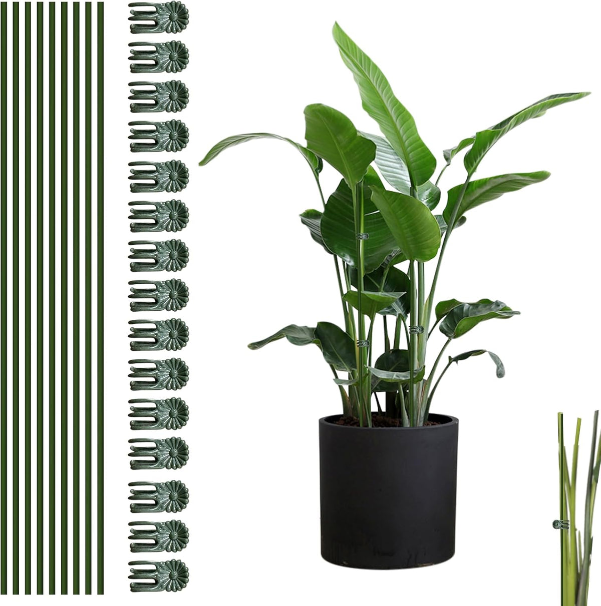 10pcs Green Plant Support Stakes with 15pcs Clips, Bendable Stakes for Tall Plants, Indoor &