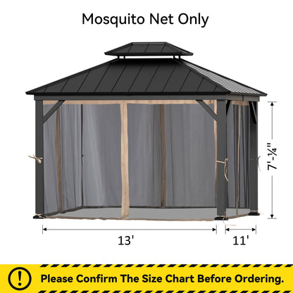 Covered Outdoor Gazebo Mosquito Netting Replacement Universal 4-Panel Sidewalls 11' x 13', Outdoor