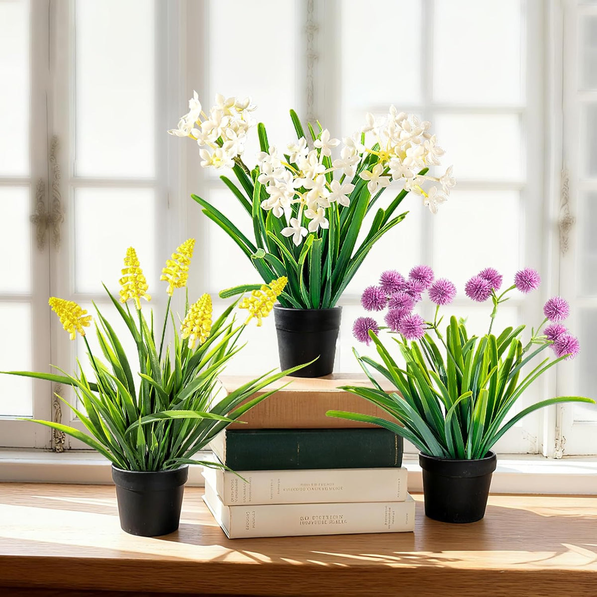 3 Pack Fake Small Plant Artificial Potted Flowers for Home Decor Fake Flower Plant Greenery Mini