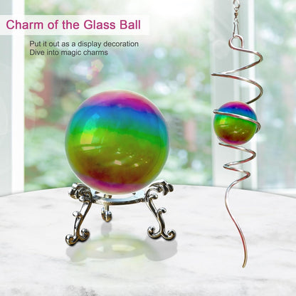 Gazing Ball Spiral Tail with Multi Color Stainless Steel Orb, Wind Spinners Stabilizer, Spiral Tail