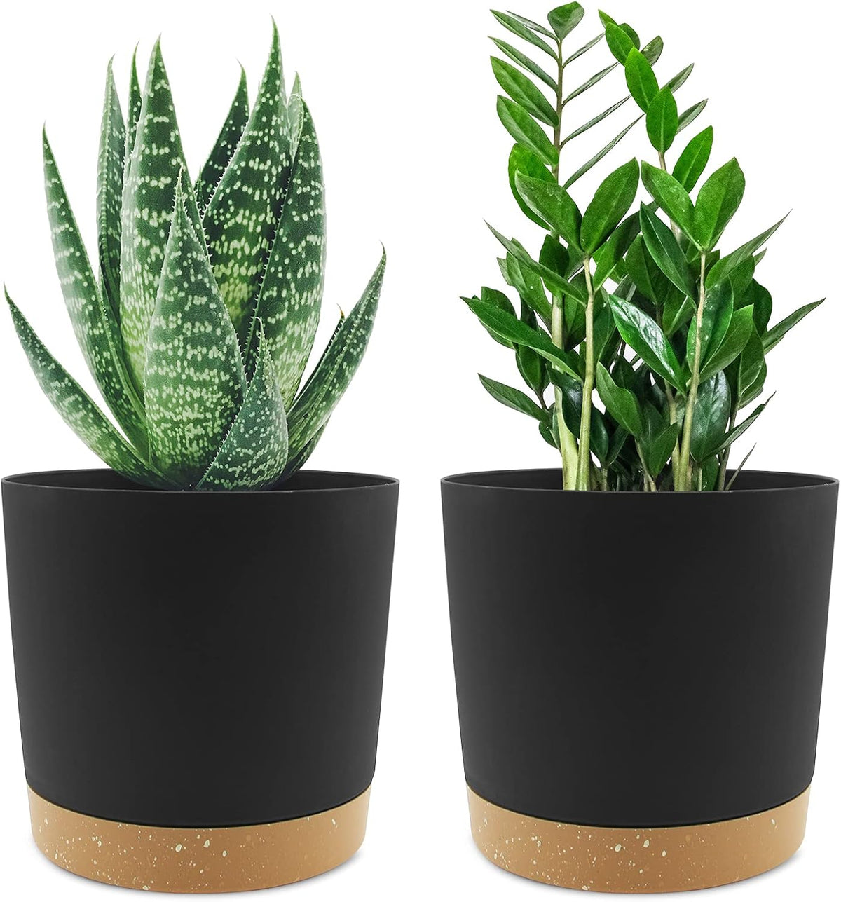 QCQHDU 6.5 inch Plant Pot, 2 Pack Planters for Indoor Plants with Drainage Holes & Saucer, Outdoor