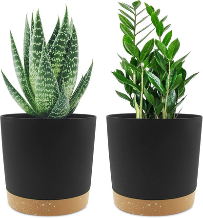 QCQHDU 6.5 inch Plant Pot, 2 Pack Planters for Indoor Plants with Drainage Holes & Saucer, Outdoor
