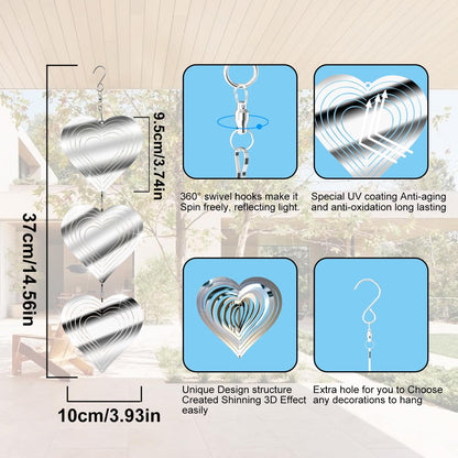 Love Stainless Steel Bird Scarer Discs Set, 3D Reflective Helix Wind Spinners Bird Reflector