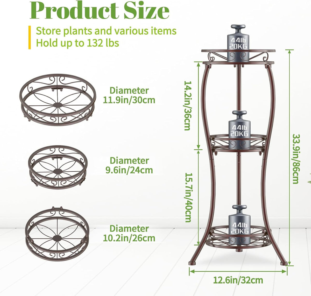 iDavosic.ly 3 Tier Tall Metal Plant Stand Indoor Outdoor, Wrought Iron Corner Flower Pot Holder