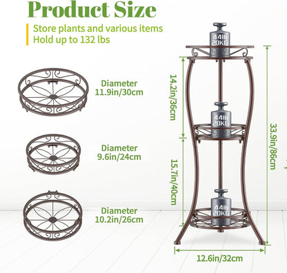 iDavosic.ly 3 Tier Tall Metal Plant Stand Indoor Outdoor, Wrought Iron Corner Flower Pot Holder