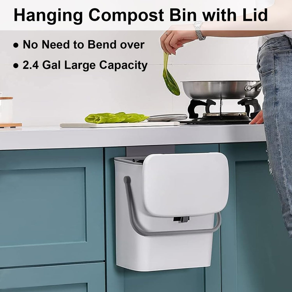 LALASTAR Small Trash Can with Lid, Kitchen Compost Bin for Countertop or Under Sink, Plastic