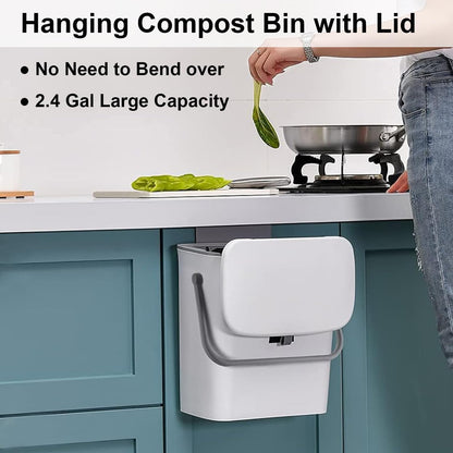 LALASTAR Small Trash Can with Lid, Kitchen Compost Bin for Countertop or Under Sink, Plastic