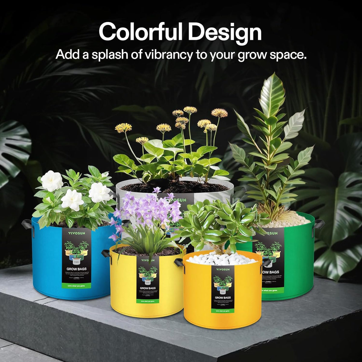 VIVOSUN 5-Pack 5Gal*2/7Gal*2/10Gal Colored Grow Bags, 350G Thick nonwoven Fabric Pots with Handles