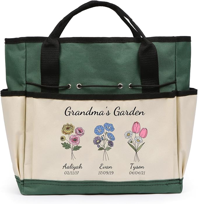 Personalized Garden Tools Set for Women: Custom Text Garden Tool Bag and Garden Shovel & Transplant