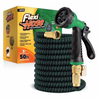 Flexi Hose with 8 Function Nozzle, 50FT - Lightweight Expandable Garden Hose, No-Kink Flexibility