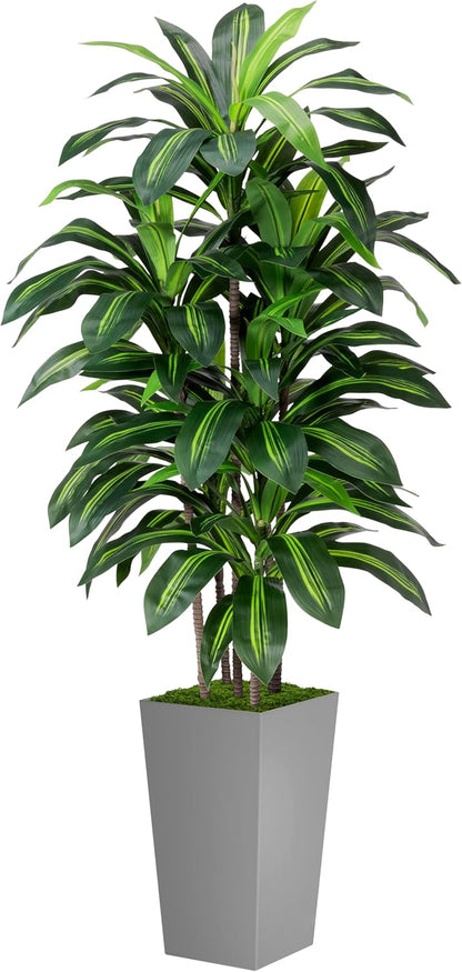 Artificial Dracaena Plant Indoor 5FT - Fake Tree with Gray Tall Planter - Faux Yucca Tree Tall Fake