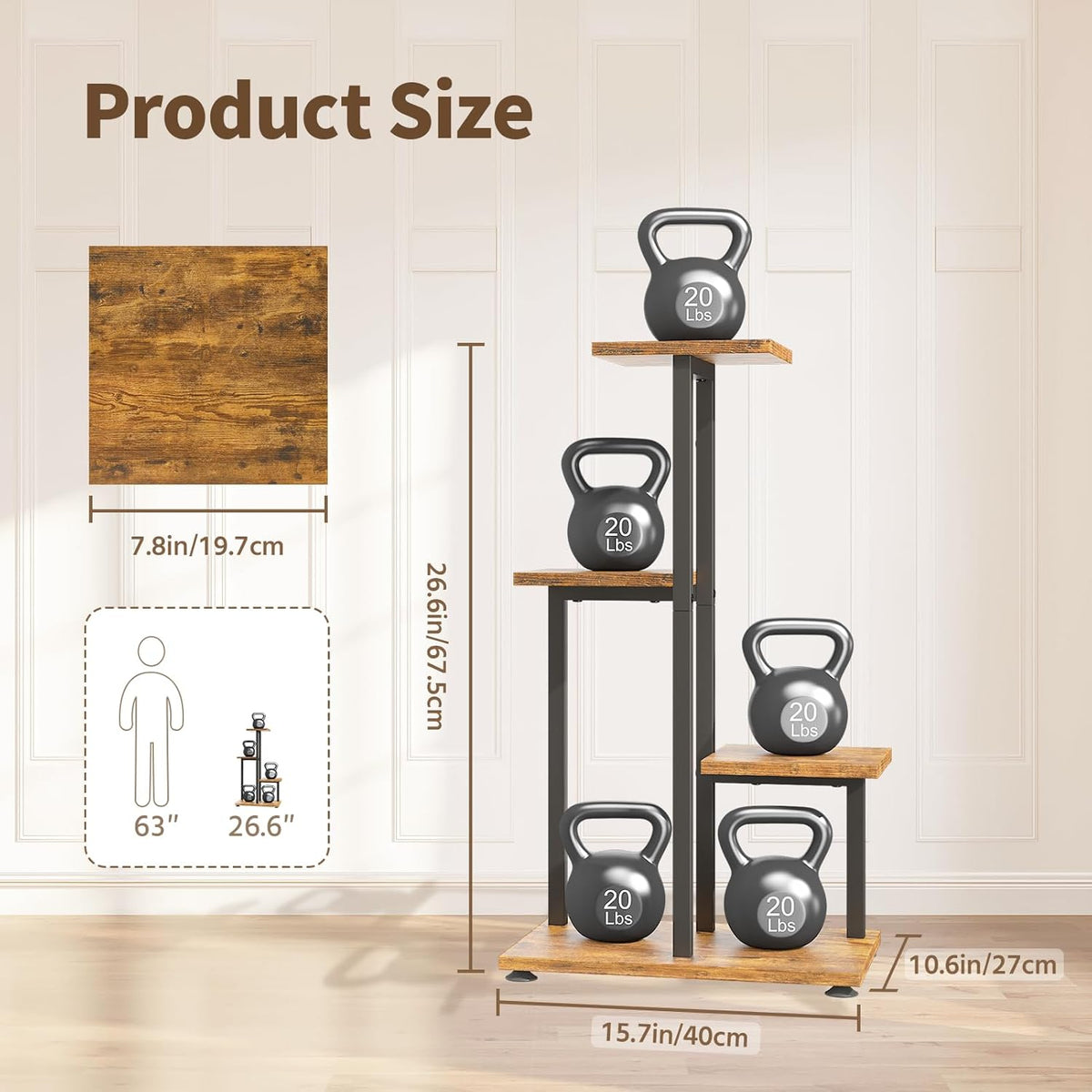 LASZOLA Black 4 Tiered Wood Plant Stand Indoor for Large Heavy Duty Planter, Sturdy Multi Level
