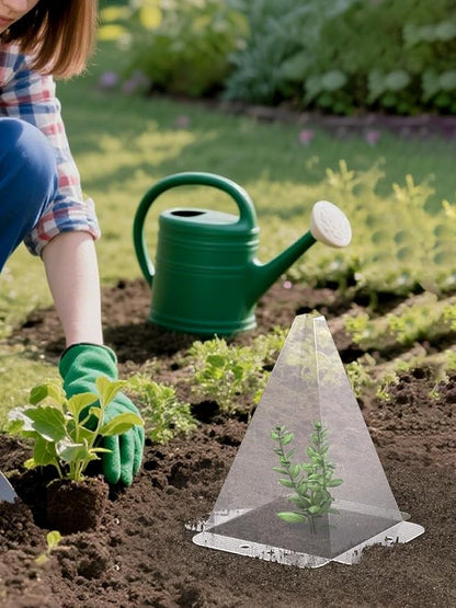 20 Pack Garden Cloches for Plants - Clear Reusable Plastic Seedling Covers with 40 Metal Stakes