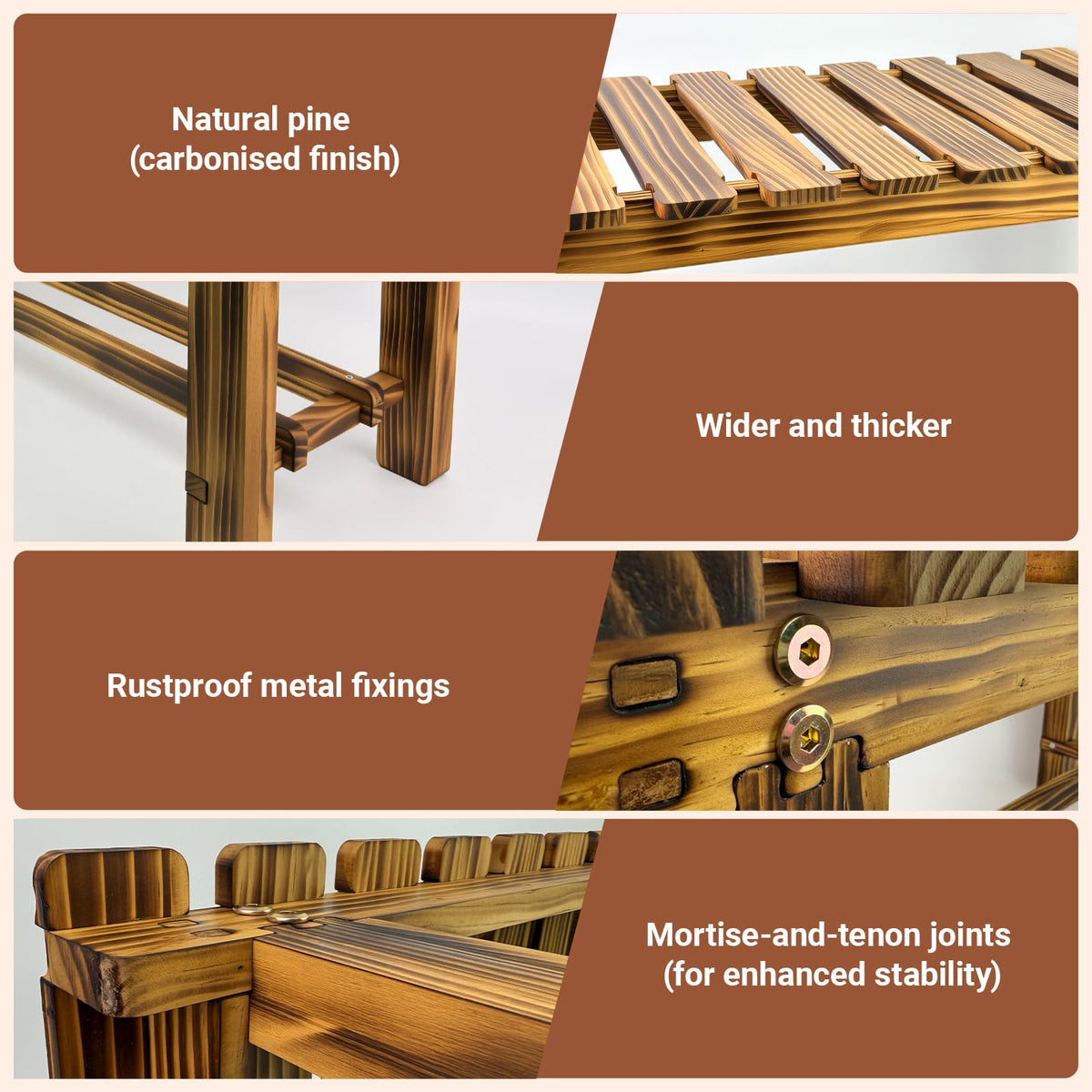 HAOIOKSC 35.5" Outdoor Garden Bench, Weatherproof 2-Person Backless Wooden Bench with Mortise-Tenon