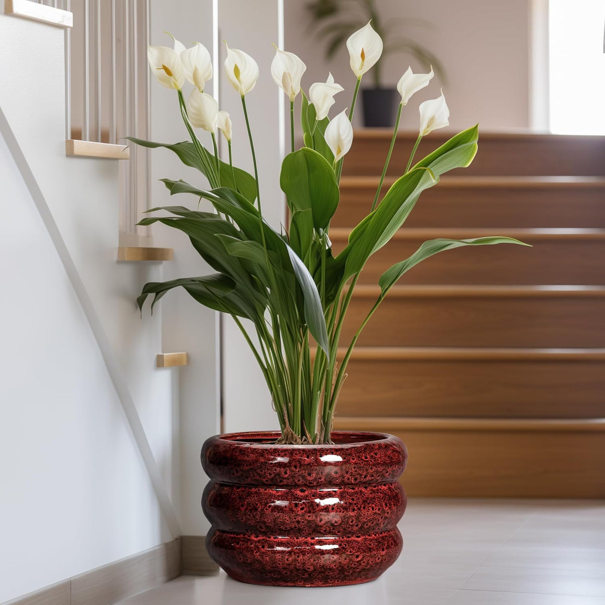SQOWL Ceramic Planters for Indoor Plants - 13.5 Inch Plant Pot with Drainage Hole, Large Ceramic