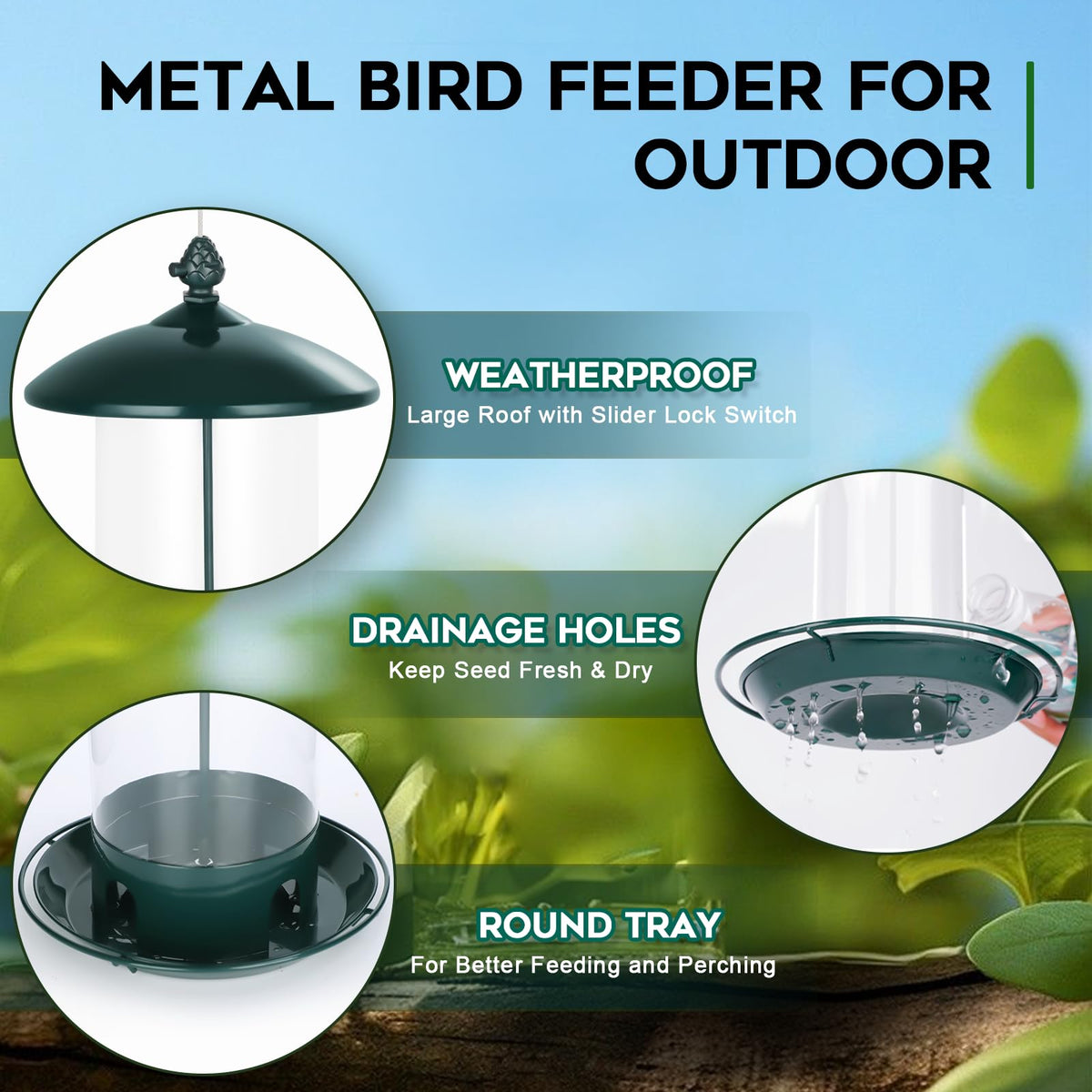 Gbekery Metal Bird Feeders for Outdoors Hanging, Weather Resistant Wild Bird Feeder with 360 Degree