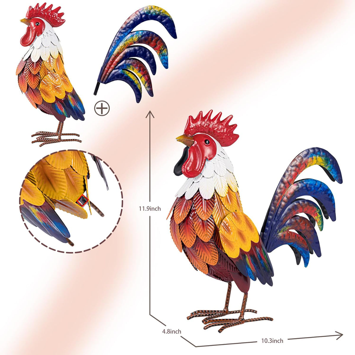 Natelf Metal Rooster Garden Statues & Sculptures, Chicken Yard Art Decor Standing Animal Lawn