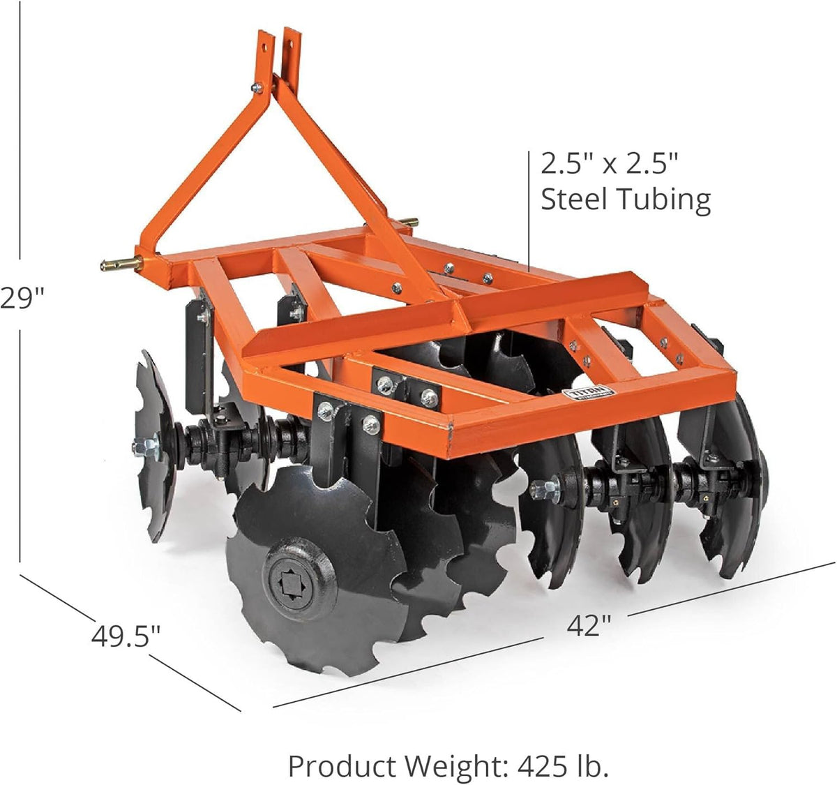Titan Attachments 3 Point 4ft Notched Disc Harrow Plow Attachment for Cat 1 Tractors, Concave Discs