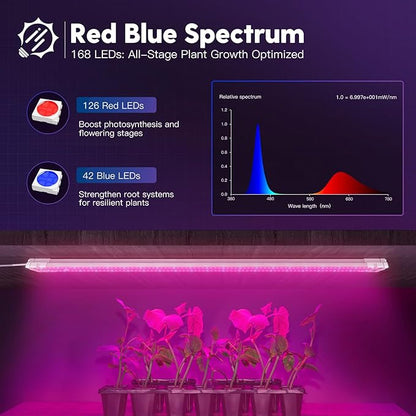FREELICHT 4 Pack 4ft LED Grow Light, 60W (350W Equivalent), Red Blue (660nm+460nm) Full Spectrum