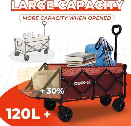 Collapsible Tailgate Wagon with Wheels, Compact Size Folding Utility Cart, 380LBS Capacity for