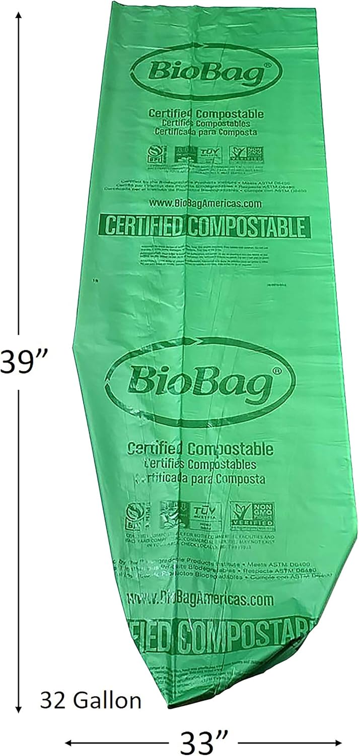 BioBag (USA) The Original Compostable Bag, 32 Gallon, 120 Count, 100% Certified Compostable Trash
