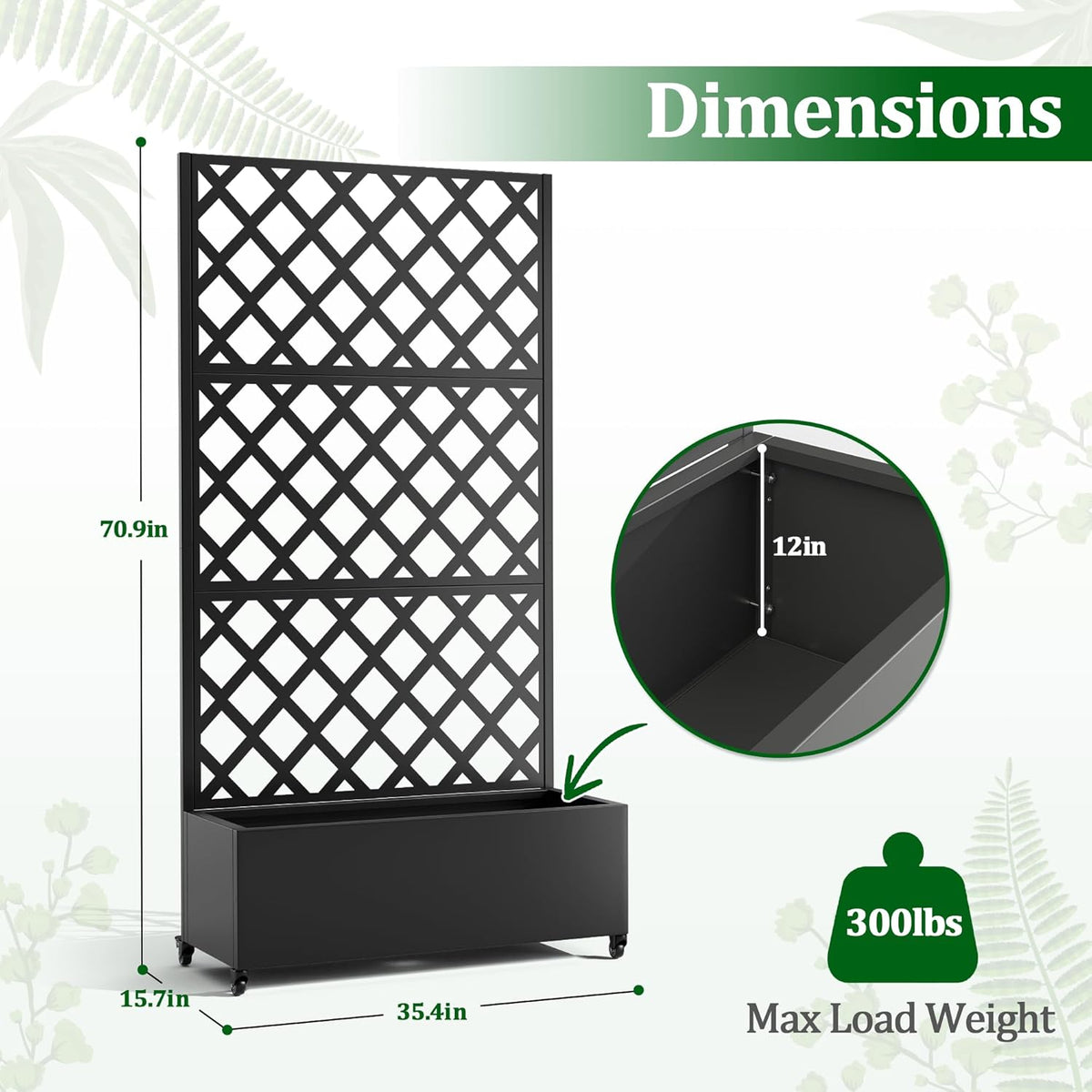 Metal Raised Garden Bed with Trellis and Wheels, 2 in 1 Trellis with Planter Box & Privacy Screen