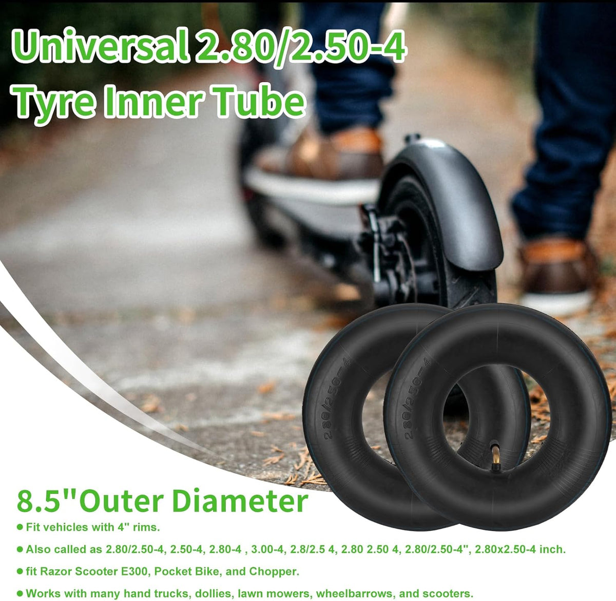 2.80/2.50-4" Inner Tubes, 2 Pack Heavy Duty 2.80 2.50-4/280/250-4 Replacement Tire Inner Tube with