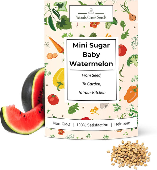 Woods Creek Seeds: Sugar Baby Watermelon Seeds for Planting - Over 90 Heirloom Watermelon Seed Pack