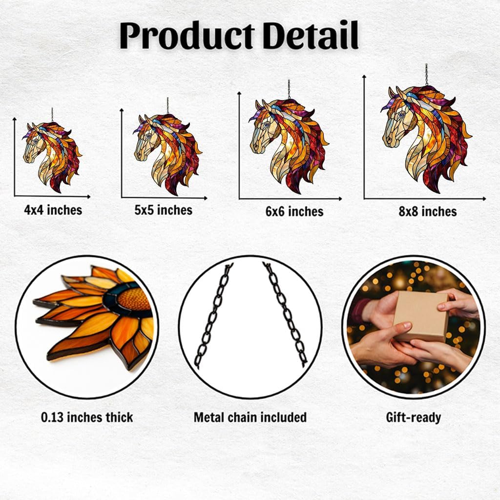 Colorful Horse Exotic Acrylic Suncatcher Stained Glass Effect Window Car Hanging Christmas Ornament