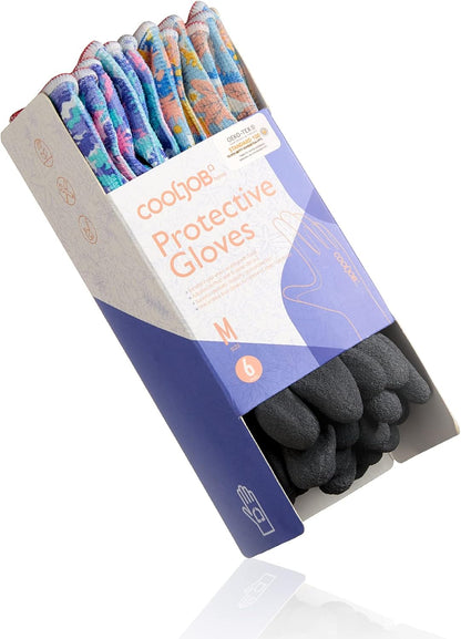 COOLJOB 6 Pairs Colorful Gardening Gloves for Women Ladies, Breathable Rubber Coated for Yard