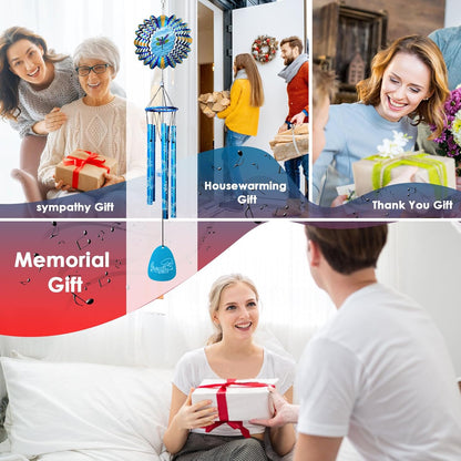 33" Memorial Wind Chimes Outdoor | Deep Tone with Animated Dragonfly Spinner, Rustproof Garden