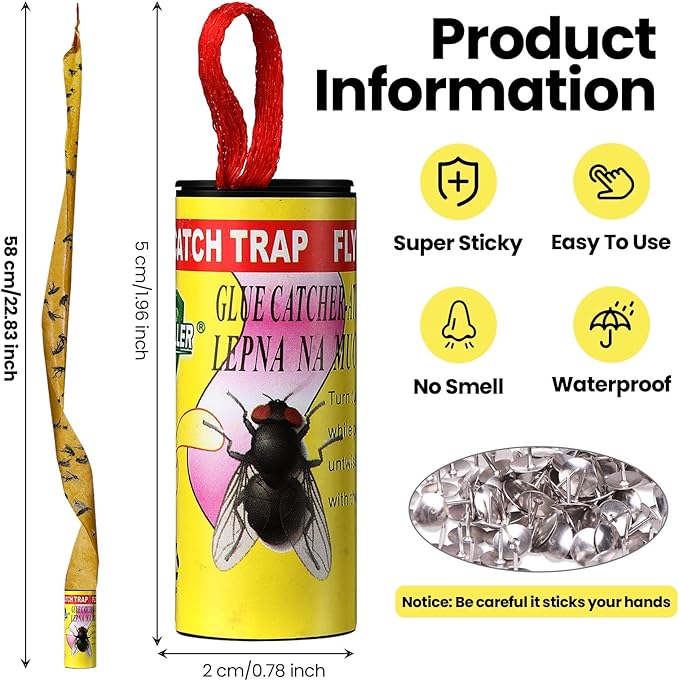 Qualirey 160 Pack Fly Strips Sticky Fly Trap Indoor Outdoor Hanging Fly Ribbon Tape Paper Flying