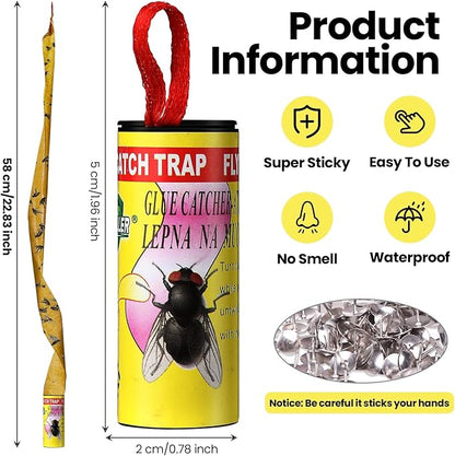 Qualirey 160 Pack Fly Strips Sticky Fly Trap Indoor Outdoor Hanging Fly Ribbon Tape Paper Flying