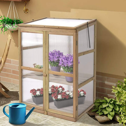 Moccha Greenhouse Wooden Cold Frame, Portable Garden Flower Planter with Removable Shelf and
