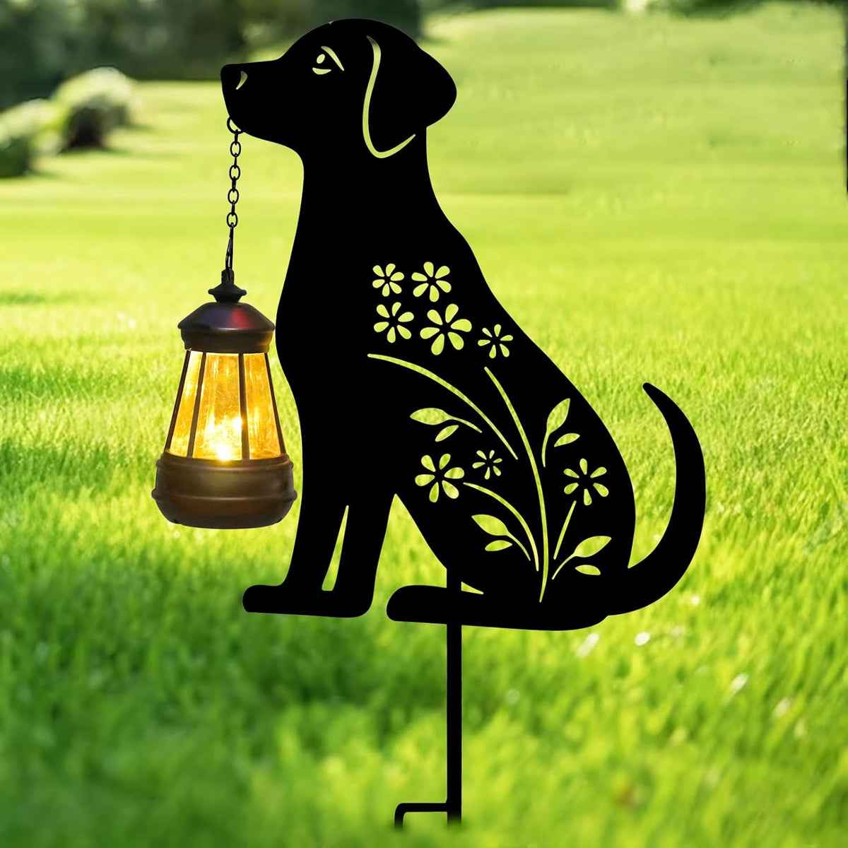 Afirst Solar Outdoor Garden Stake Solar Dog Decorative Stake Light with Lantern Decorative Lights