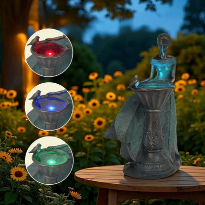 DiliComing Fairy Outdoor-Statues Garden-Decor with Solar - 12 Inch Resin Leaf Girls Birdbath