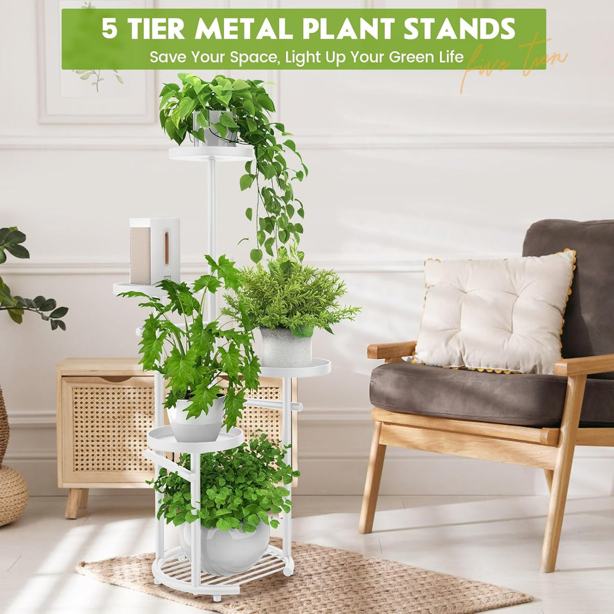 TOSKING 5 Tier Metal Plant Stand Indoor, Plant Shelf, Corner Shelf Flower Pot Stand for Outdoor