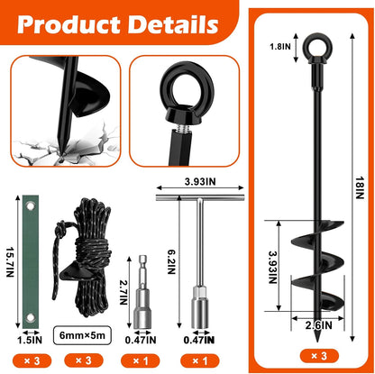 3 Pack 18" Tree Stake Kit, Heavy Duty Spiral Stakes and Supports for Leaning and Young Trees